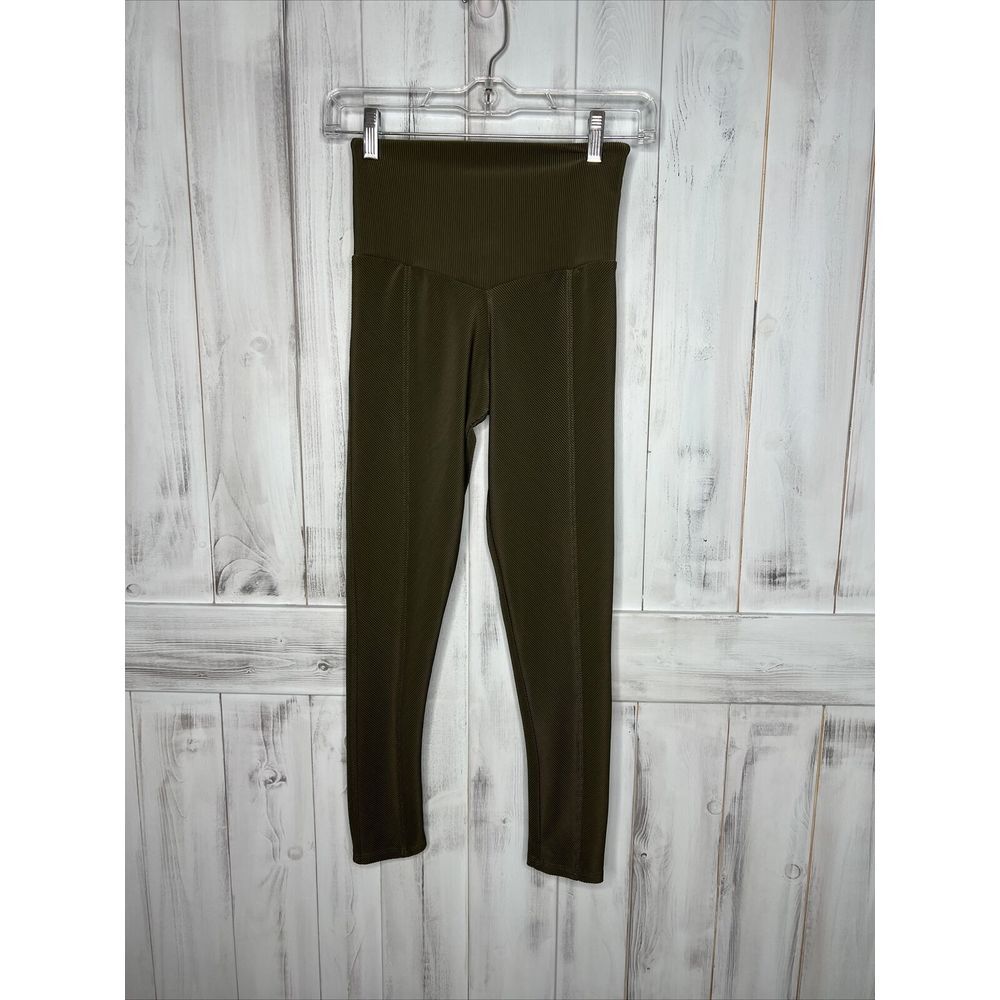 WOMENS ONZIE OLIVE GREEN‎ HIGH WAIST RIBBED TEXTURED 7/8 LEGGINGS XS ACTIVE YOGA